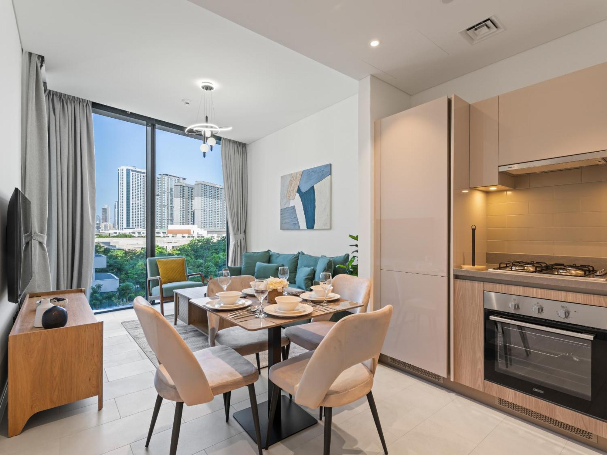 Apartment Elegant 1br Guest Study At Sobha Waves - Luxury